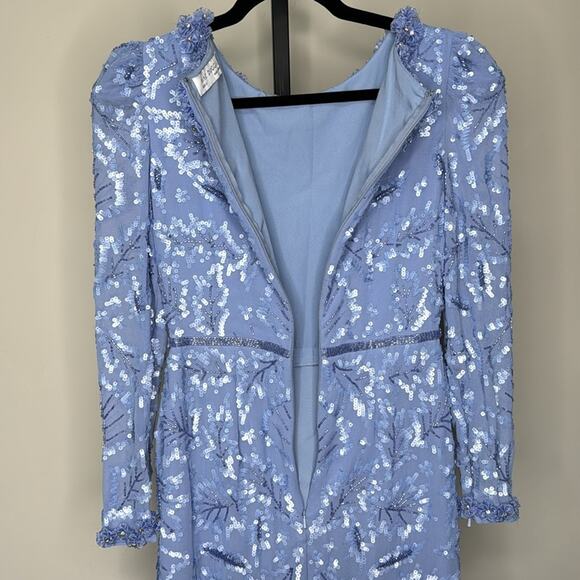 NWT MAC DUGGAL 93595 Periwinkle Floral Sequin Embellished High Neck Dress Womens - Picture 8 of 13